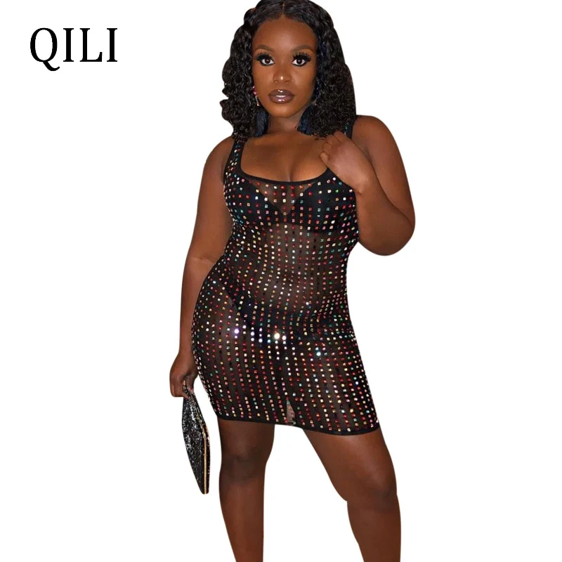 QILI Sexy See Through Mesh Sequin Dress Tank Voile Short Dresses Summer Women Sleeveless Mini Party Club Dress Plus Size s-xxl
QILI Sexy See Through Mesh Sequin Dress Tank Voile Short Dresses Summer Women Sleeveless Mini Party Club Dress Plus Size s-xxl