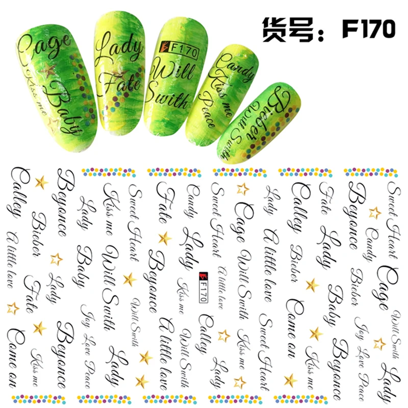 ADhesive nail decals English letter pattern design Nails Art decorations Stickers nail accessories beauty manicure tool F170-174
ADhesive nail decals English letter pattern design Nails Art decorations Stickers nail accessories beauty manicure tool F170-174