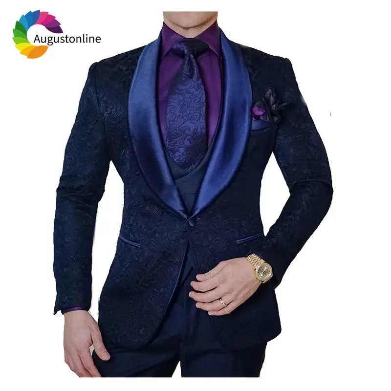 Custom Made Navy Blue Pattern Men Suits Wedding Shawl Lapel Groom Tuxedo 3 Piece Slim Fit Best Man Blazer Jacket+Pants+Vest Prom
Custom Made Navy Blue Pattern Men Suits Wedding Shawl Lapel Groom Tuxedo 3 Piece Slim Fit Best Man Blazer Jacket+Pants+Vest Prom
