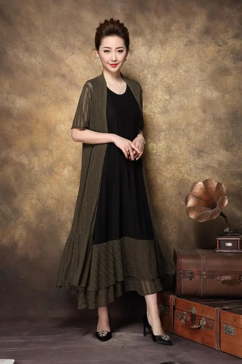 New2019 Summer Fashion Ladies Plus size Elegant long Dress Middle Age twinset party dress contrast color longos vestidos L-XXXXL
New2019 Summer Fashion Ladies Plus size Elegant long Dress Middle Age twinset party dress contrast color longos vestidos L-XXXXL