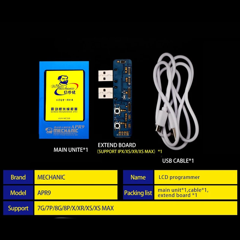 MECHANIC APR9 LCD EEPROM Photosensitive Vibration Sensitization Repairer Programme For IPHONE XS MAX/XS/XR/X/8P/8G/7P/7G
MECHANIC APR9 LCD EEPROM Photosensitive Vibration Sensitization Repairer Programme For IPHONE XS MAX/XS/XR/X/8P/8G/7P/7G