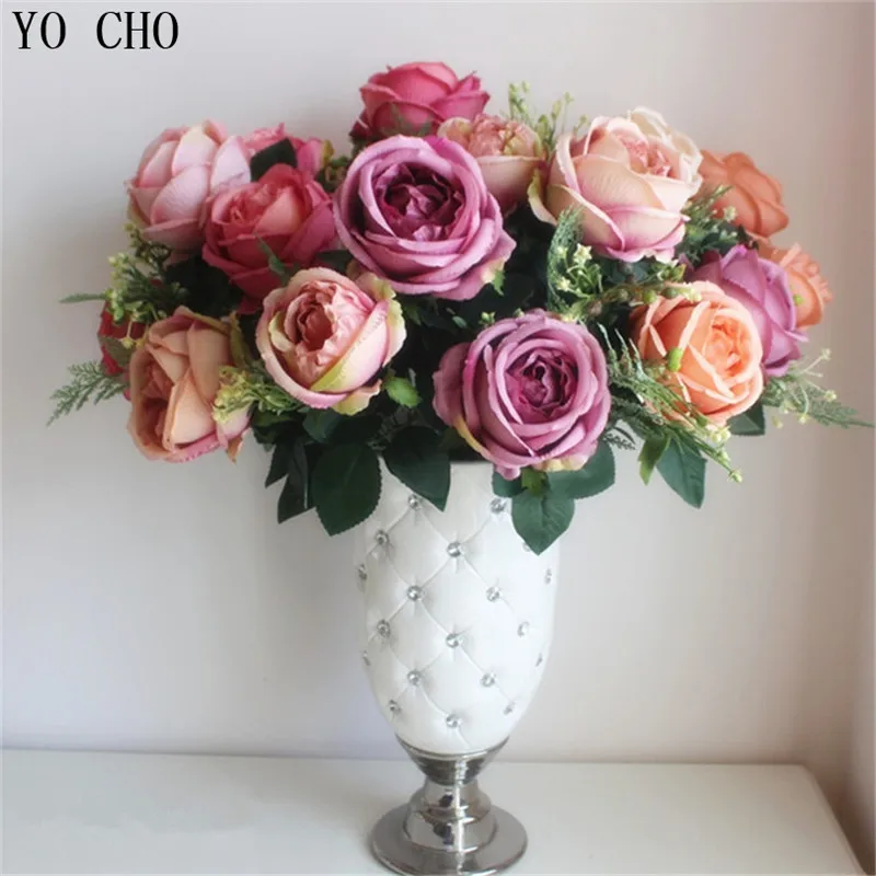 

HIGHT Quality silk peony flower European 1 Bouquet 7 heads Artificial Flowers Vivid Rose Fake Leaf Wedding Home Party Decoration