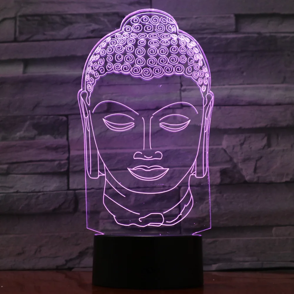 Buddha Lamp 7 Color Changing Night Lamp 3D Atmosphere Bulbing Light LED 3D Visual Illusion Drop Shipping 3D-1002