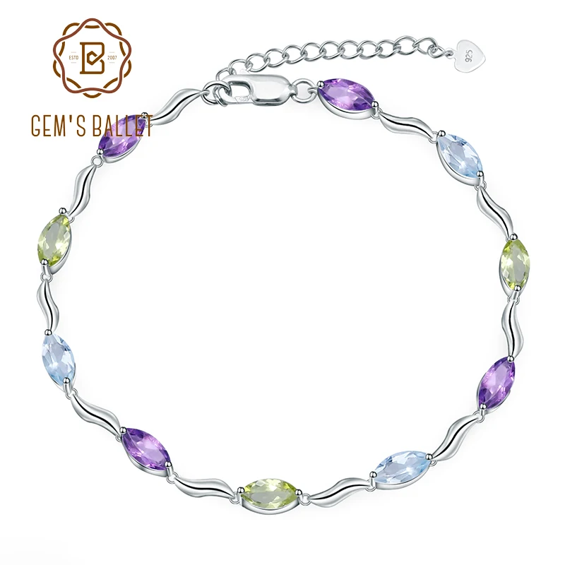 Gem's Ballet 925 Sterling Silver Bracelet Natural Peridot Sky Blue Topaz Amethyst Bracelets & Bangles For Women Fine Jewelry
Gem's Ballet 925 Sterling Silver Bracelet Natural Peridot Sky Blue Topaz Amethyst Bracelets & Bangles For Women Fine Jewelry