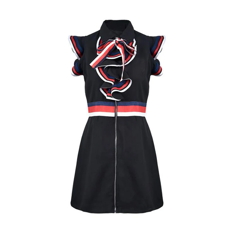 Office Lady Fashion runway dress 2020 high quality Ruffles Sleeveless Black Solid Ribbons Bow A-line mini summer dress OM271
Office Lady Fashion runway dress 2020 high quality Ruffles Sleeveless Black Solid Ribbons Bow A-line mini summer dress OM271