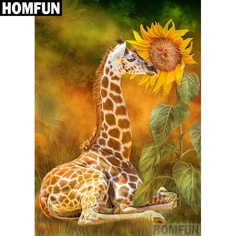 Алмазная 5d картина HOMFUN жираф и Подсолнух вышивка крестиком из квадратных/круглых
