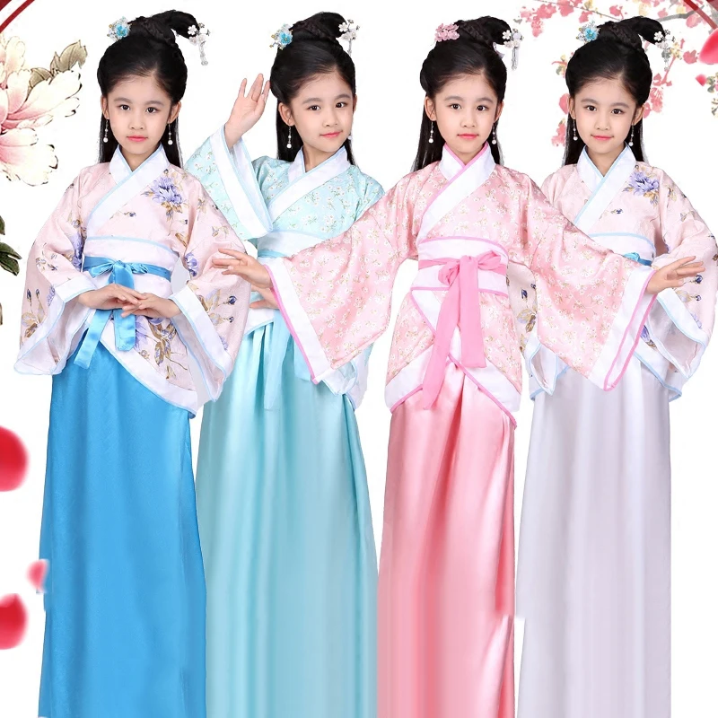 Traditional Chinese Dance Costumes For Girls Ancient Opera Tang Dynasty Han Ming Hanfu Dress Kids Folk Clothing Children DN2574 |