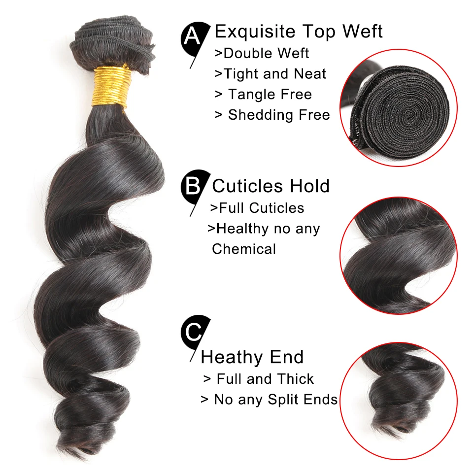 JOEDIR Hair Pre-colored 4 Bundle Deals Malaysian Loose wave Bundles 10 To 26 Inch Human Extension | Шиньоны и парики