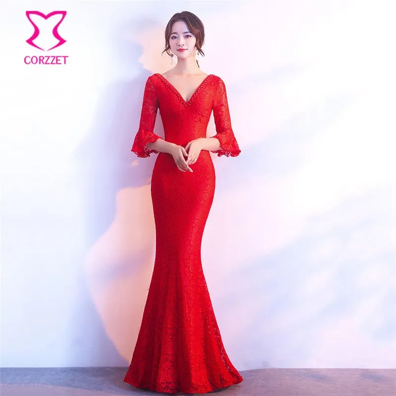 Red Floral Lace Beading Deep V Neck Flare Sleeve Cross Backless Long Mermaid Sexy Dress Club Wear Party Dresses Vestido De Festa
Red Floral Lace Beading Deep V Neck Flare Sleeve Cross Backless Long Mermaid Sexy Dress Club Wear Party Dresses Vestido De Festa
