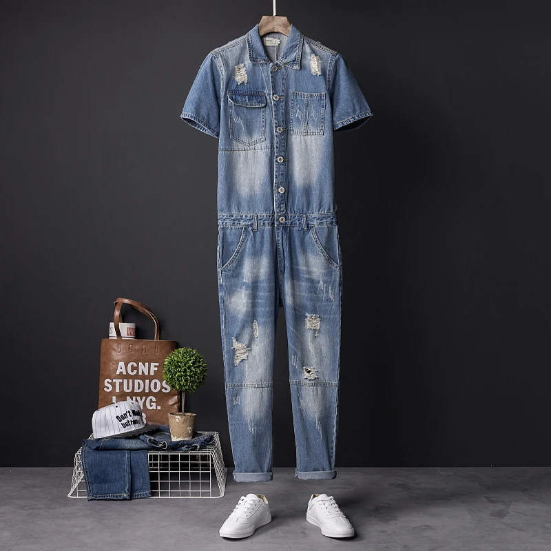 Men Hiphop Ripped Denim Jumpsuit Casual Short sleeve Jean Overalls Vintage outerwear slim bib harem pants DJ singer costumes
Men Hiphop Ripped Denim Jumpsuit Casual Short sleeve Jean Overalls Vintage outerwear slim bib harem pants DJ singer costumes