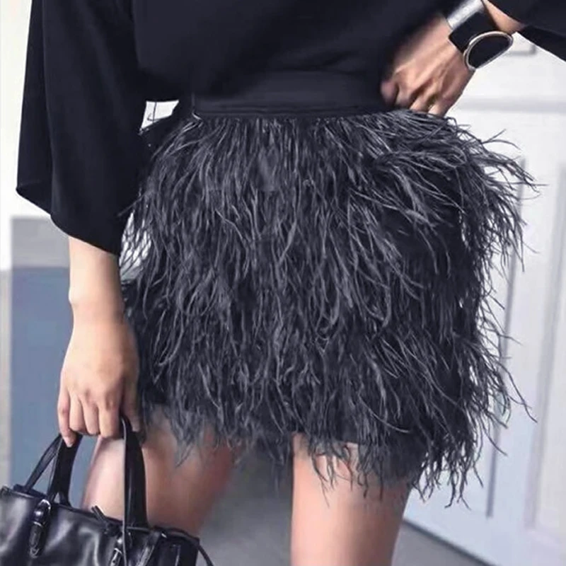 Фото Женская Повседневная юбка с перьями однотонная универсальная модная