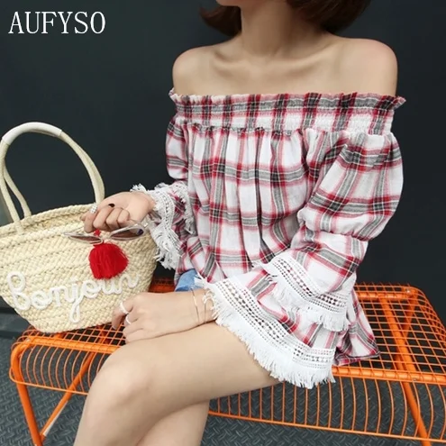 Women Tops and Blouses 2020 Autumn Korean Style Vintage Plaid Lace Tassel Patchwork Flare Sleeve Off Shoulder Shirt Blouses T125
Women Tops and Blouses 2020 Autumn Korean Style Vintage Plaid Lace Tassel Patchwork Flare Sleeve Off Shoulder Shirt Blouses T125