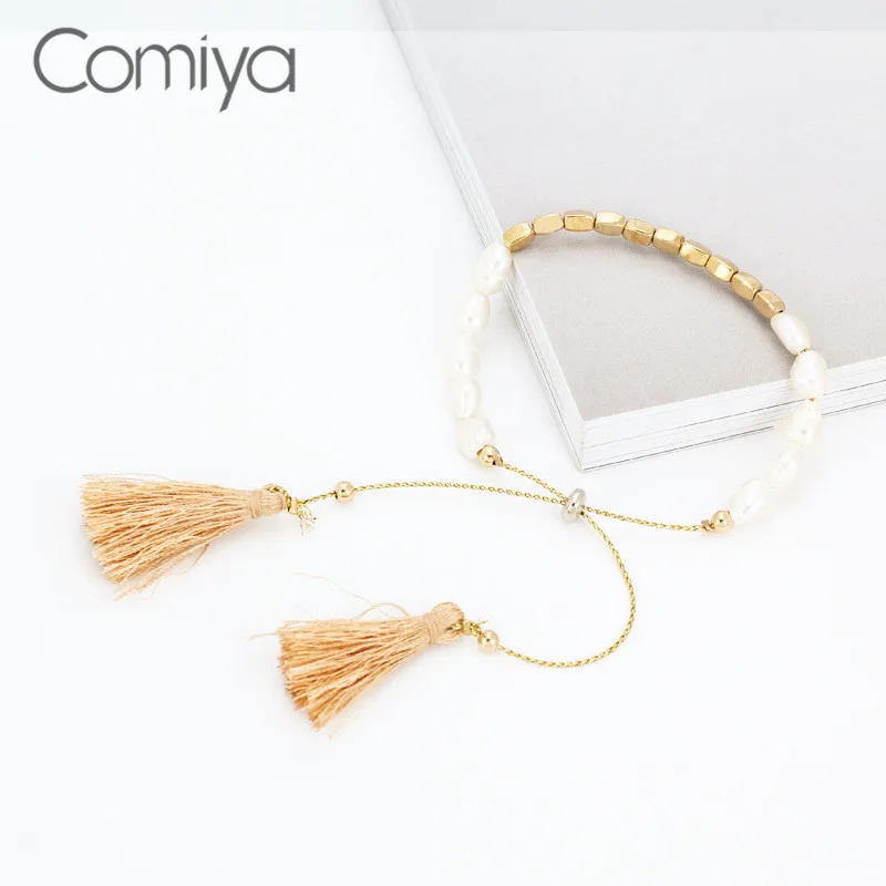 Женские браслеты Comiya акриловые жемчужины из цинкового сплава золотистые бусины