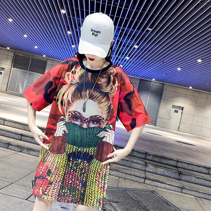 Корейский сетчатый топ для девочек летняя женская футболка большого размера