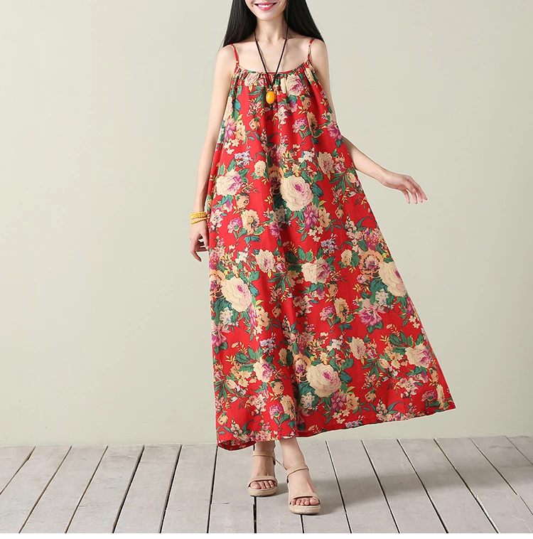 2018 Summer New Vintage Large Size Women's Loose Dress Retro Print Suspenders Cotton And Linen Dress
2018 Summer New Vintage Large Size Women's Loose Dress Retro Print Suspenders Cotton And Linen Dress