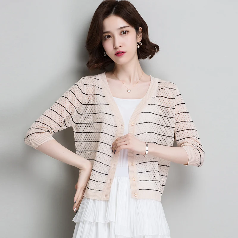 New Arrival Lady Summer Hollow Short Knit Cardigan Elegant Female See Through Thin Knitwear V-Neck
New Arrival Lady Summer Hollow Short Knit Cardigan Elegant Female See Through Thin Knitwear V-Neck