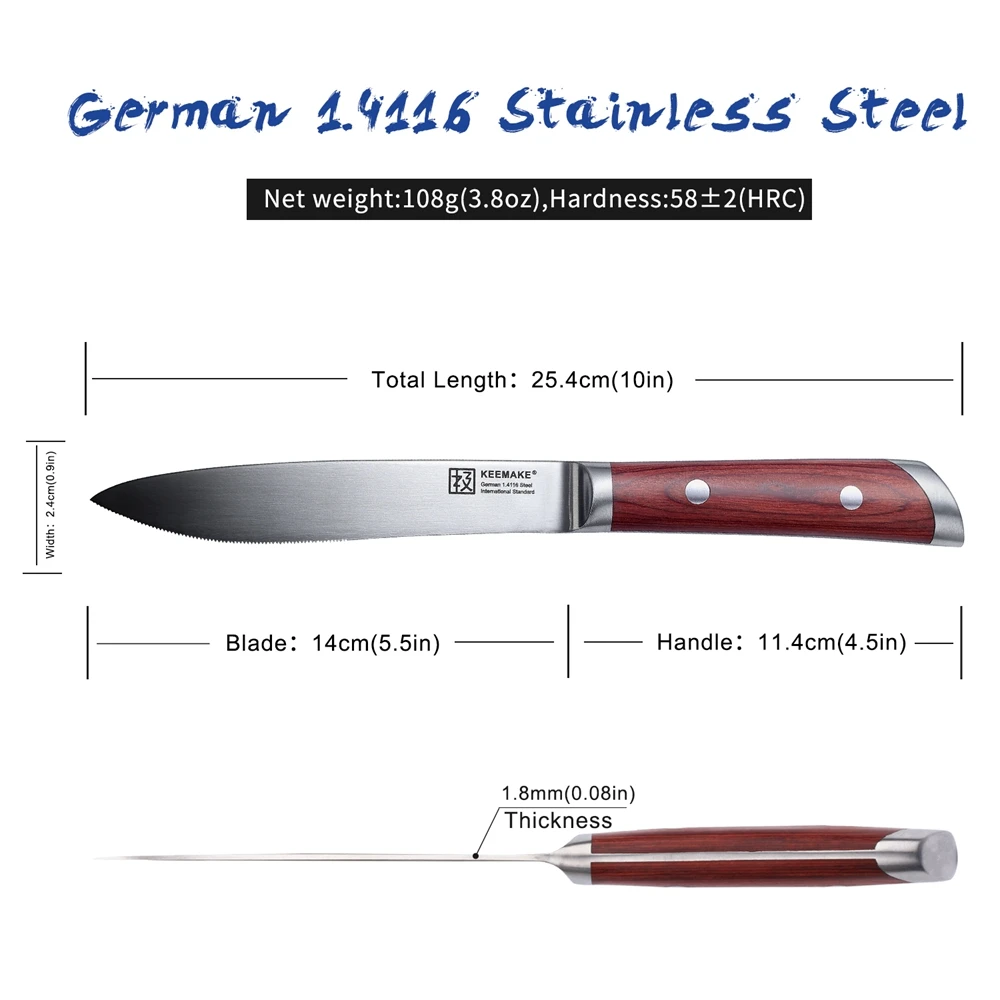 KEEMAKE Chef Knife 5.5" Steak Knife Kitchen Knives High Carbon German 1.4116 Steel Sharp 58HRC Color Wood Handle Cutter Tools
KEEMAKE Chef Knife 5.5" Steak Knife Kitchen Knives High Carbon German 1.4116 Steel Sharp 58HRC Color Wood Handle Cutter Tools