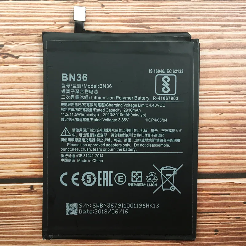 Новый оригинальный аккумулятор BN36 2910 мАч/3010 мАч для Xiaomi Mi 6X Mi6x, перезаряжаемый литий-ионный аккумулятор со встроенным стандартным аккумулят...
Новый оригинальный аккумулятор BN36 2910 мАч/3010 мАч для Xiaomi Mi 6X Mi6x, перезаряжаемый литий-ионный аккумулятор со встроенным стандартным аккумулят...