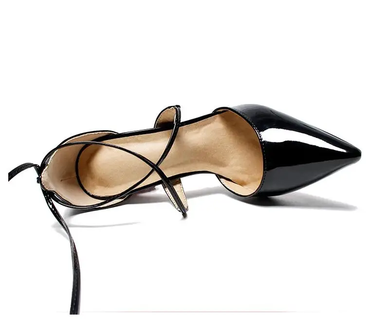 Туфли-лодочки женские с ремешком на щиколотке лакированная кожа высокий каблук