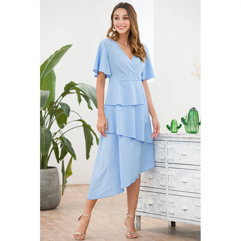 2019 Summer Women Midi Sexy High Street Dresses Solid Blue Ruffles Elegant Party Night Shirt Dress For Office Lady
2019 Summer Women Midi Sexy High Street Dresses Solid Blue Ruffles Elegant Party Night Shirt Dress For Office Lady