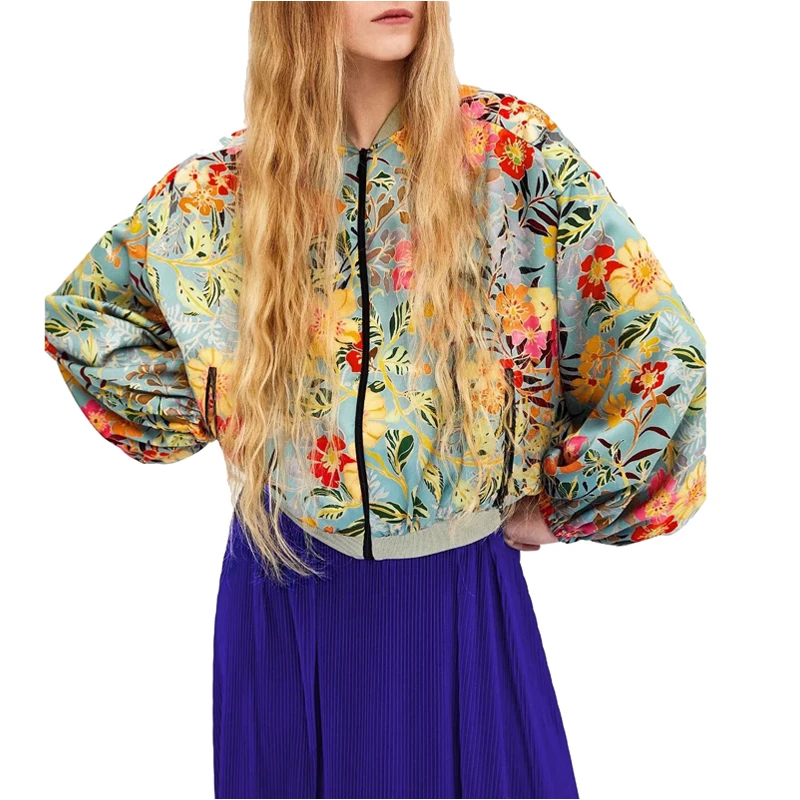 NYMPH NEW Flower Print Women Basic Coats Long Sleeve Zipper Bomber Jacket Casual Coat Spring Autumn Streetwear Plus Size | Женская