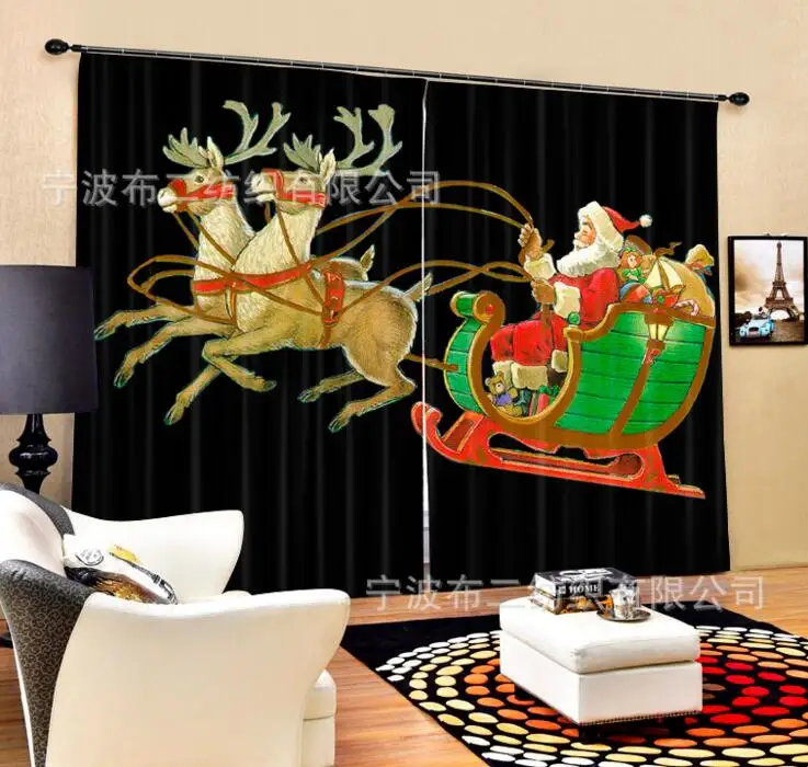 

kids Bedroom Luxury Blackout Santa Claus 3D Window Curtains For Living Room Customized size Drapes Cortina Rideaux Cushion cover