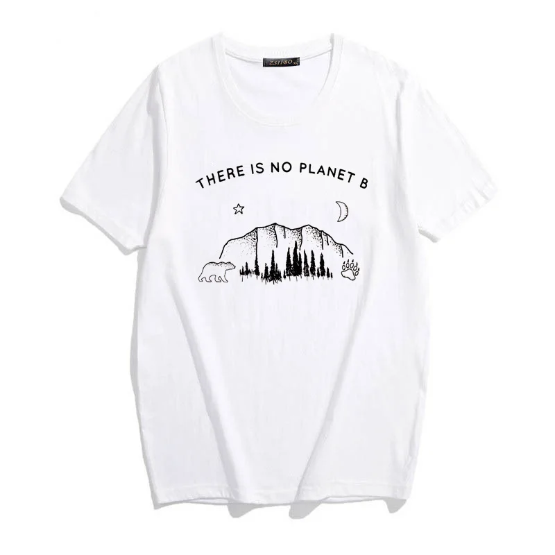 Chic Harajuku ulzzang There is no planet b letter bear cartoon print female T-shirt summer casual fashion O-Neck women clothing | Женская