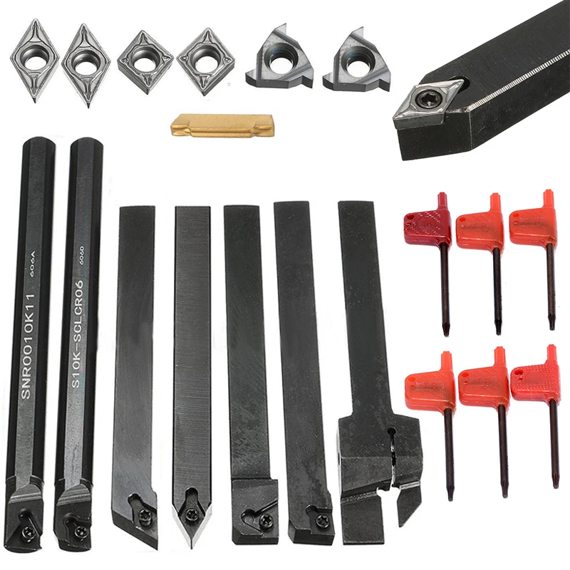 7Pcs Lathe Turning Tool Holder Boring Bar + 7Pcs DCMT/CCMT Carbide Inserts Blade + 7Pcs Wrenches For Lathe Turning Tools
7Pcs Lathe Turning Tool Holder Boring Bar + 7Pcs DCMT/CCMT Carbide Inserts Blade + 7Pcs Wrenches For Lathe Turning Tools