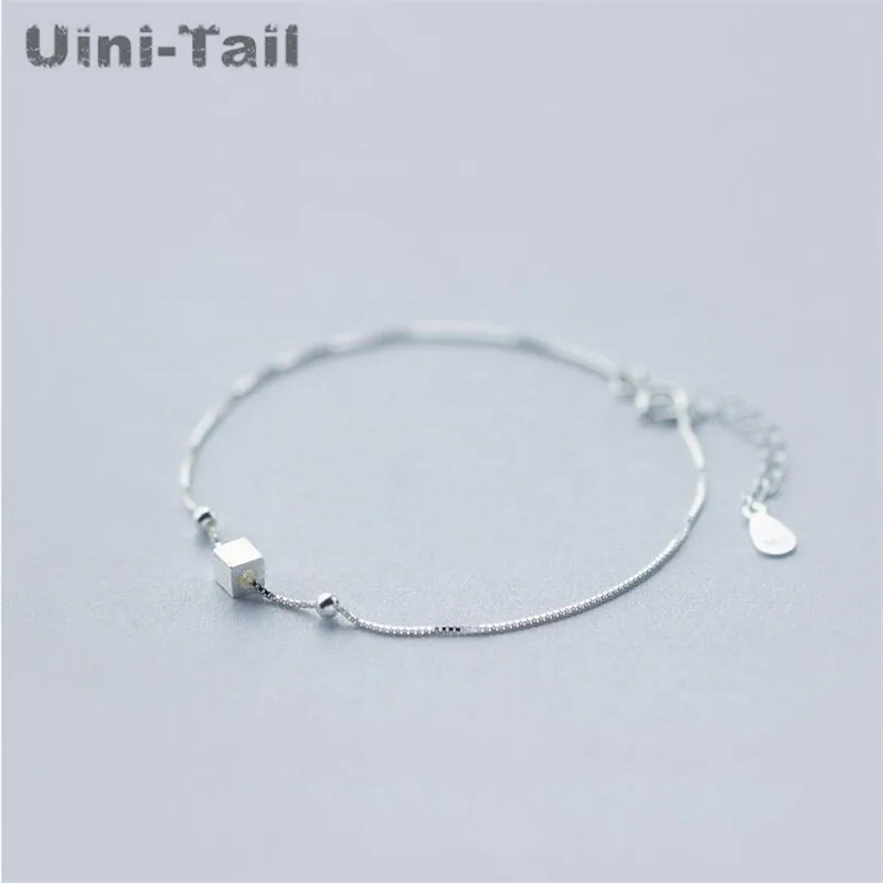 Uini-Tail Hot Selling 925 Sterling Silver Joker Simple Geometric Brushed Square Bracelet Box Chain Student Sweet Jewelry | Украшения и