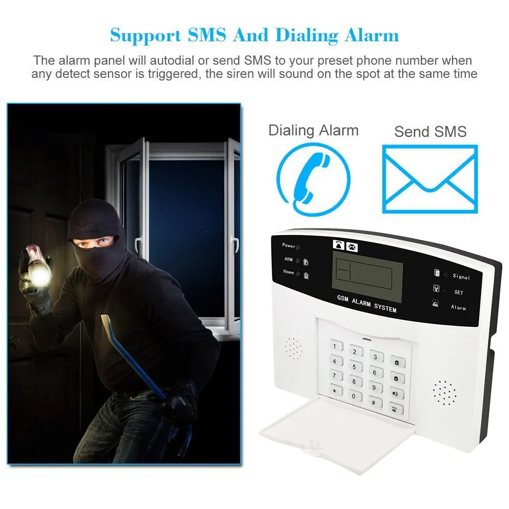

SmartYIBA Wireless Home Alarm GSM Alarm 2G SIM SMS GPRS Smart House Motion Detector Intercom Function Home Security Alarm System