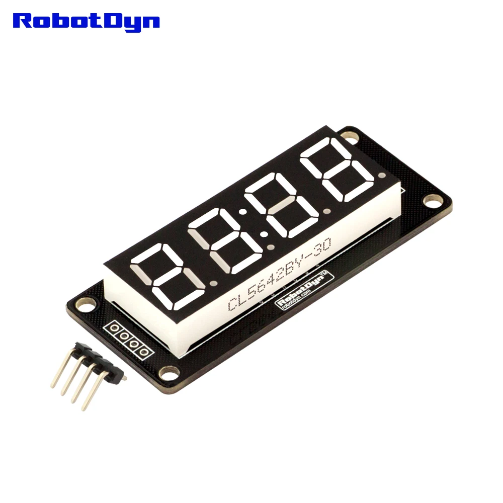4-Digit LED 0.56" Display Tube WHITE (clock, double dots), 7-segments, TM1637, disp. size 50x19mm
4-Digit LED 0.56" Display Tube WHITE (clock, double dots), 7-segments, TM1637, disp. size 50x19mm