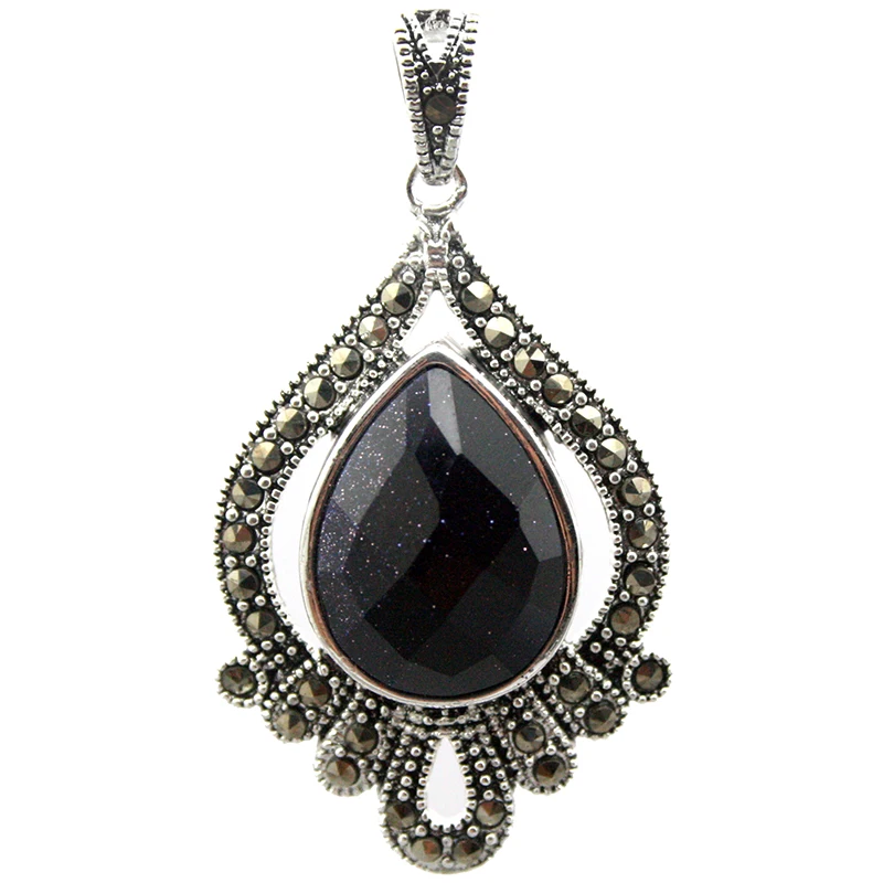 Marcasite Cute Faceted blue sandstone Teardrop 925 Sterling Silver Pendant 40*20mm
Marcasite Cute Faceted blue sandstone Teardrop 925 Sterling Silver Pendant 40*20mm