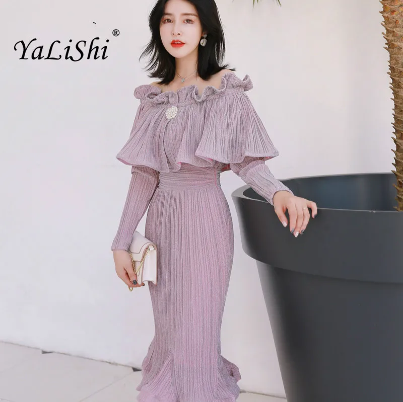 2019 Autumn Solid Mermaid Dress Women Purple Full Cloak Sleeve Slash Neck Ruffles Casual Wrap Office Dress Modis Gold Dresses
2019 Autumn Solid Mermaid Dress Women Purple Full Cloak Sleeve Slash Neck Ruffles Casual Wrap Office Dress Modis Gold Dresses