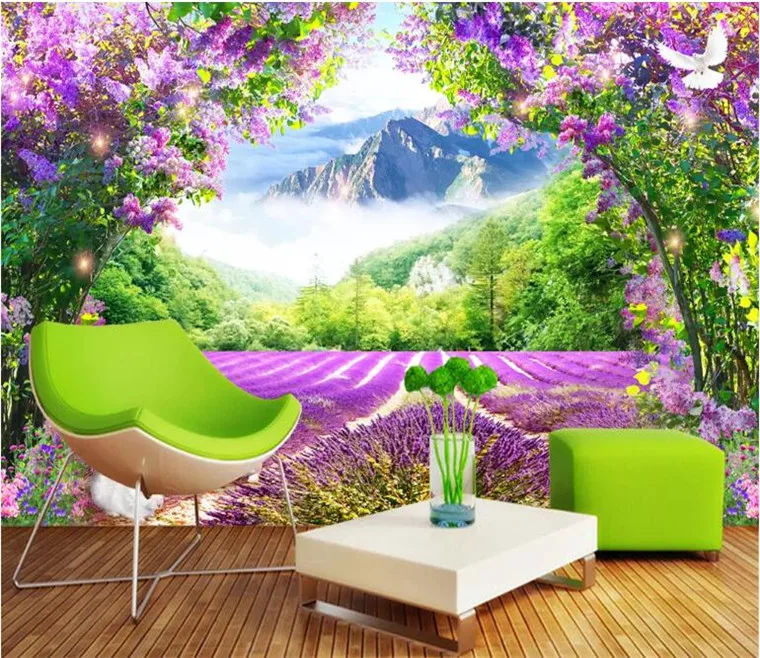 

Custom Photo Wallpaper Mural Fresh Lavender Flower Vine Arch 3D TV Background papel de parede wall papers home decor