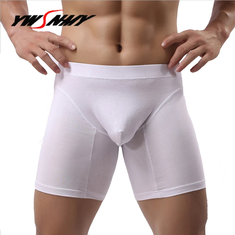 

Sexy Mens Cotton Boxer Breathable Solid Big U Convex Pouch Half-length Boxers Long Leg Underpants Sculpting Boxer Gay Panties
