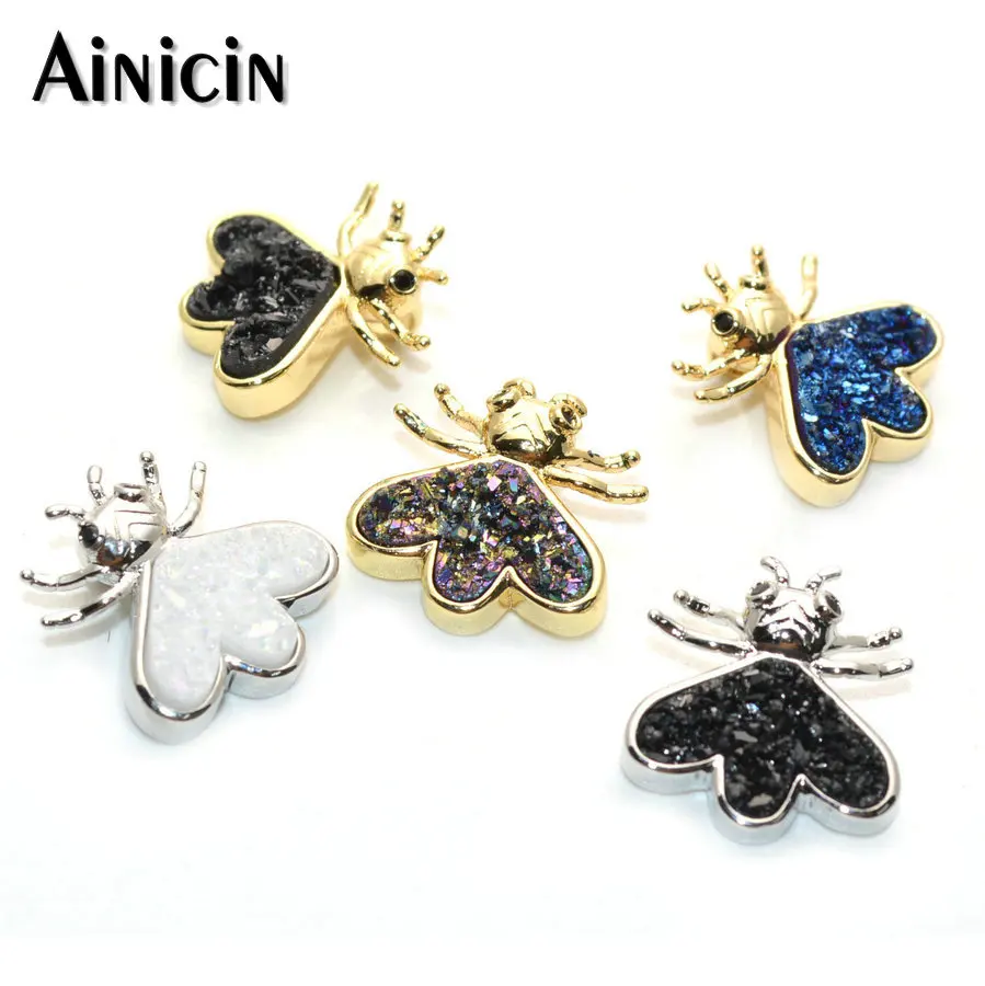 Shine Jewelry Lovely Bee Natural Druzy Crystal Pendants Gold Silver Plating Fashion Necklace Earrings Making Materials 5pcs/lot
Shine Jewelry Lovely Bee Natural Druzy Crystal Pendants Gold Silver Plating Fashion Necklace Earrings Making Materials 5pcs/lot