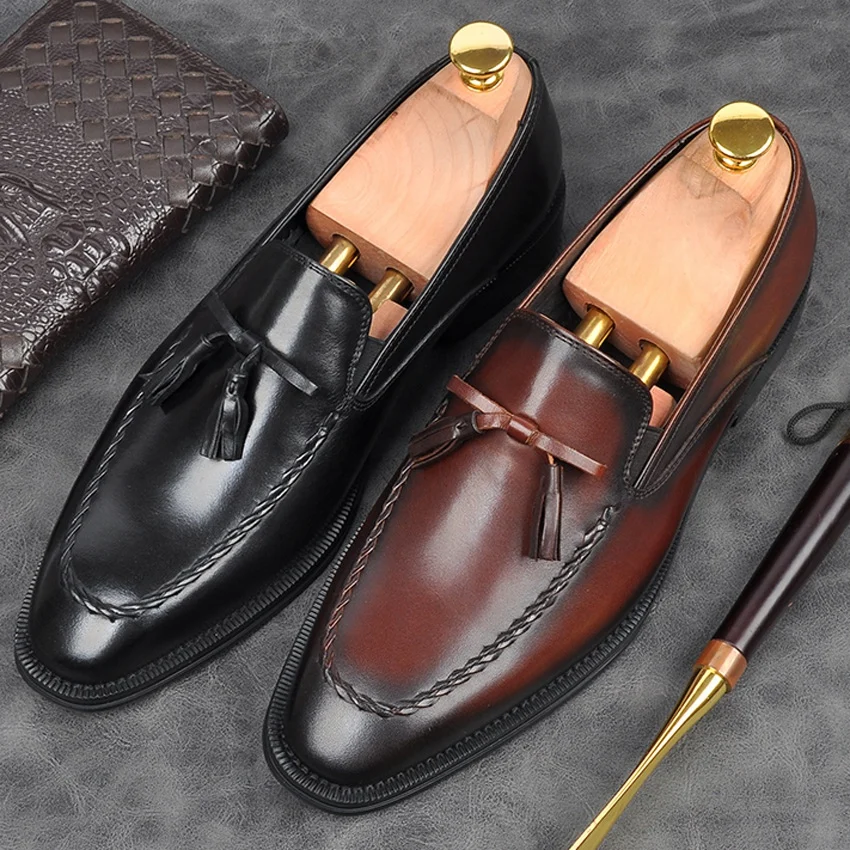 High Quality Genuine Leather Formal Dress Men's Moccasin Shoes Tassels Pointed Toe Slip on Goodyear Casual Loafers AM213
High Quality Genuine Leather Formal Dress Men's Moccasin Shoes Tassels Pointed Toe Slip on Goodyear Casual Loafers AM213