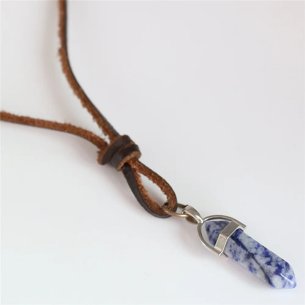New Punk Long Brown Genuine Top Leather Rope Chain Blue And White Pillar Stone Pendant Necklace Men Women Homme Jewelry
New Punk Long Brown Genuine Top Leather Rope Chain Blue And White Pillar Stone Pendant Necklace Men Women Homme Jewelry