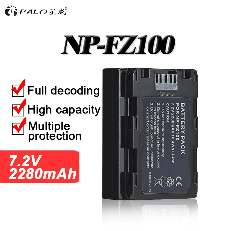 PALO 2280mAh NP-FZ100 NP FZ100 Battery For Sony NP-FZ100, BC-QZ1 Alpha 9, A7RIII, ILCE-7RM3, A9, Sony A9R Sony Alpha 9S Camera
PALO 2280mAh NP-FZ100 NP FZ100 Battery For Sony NP-FZ100, BC-QZ1 Alpha 9, A7RIII, ILCE-7RM3, A9, Sony A9R Sony Alpha 9S Camera
