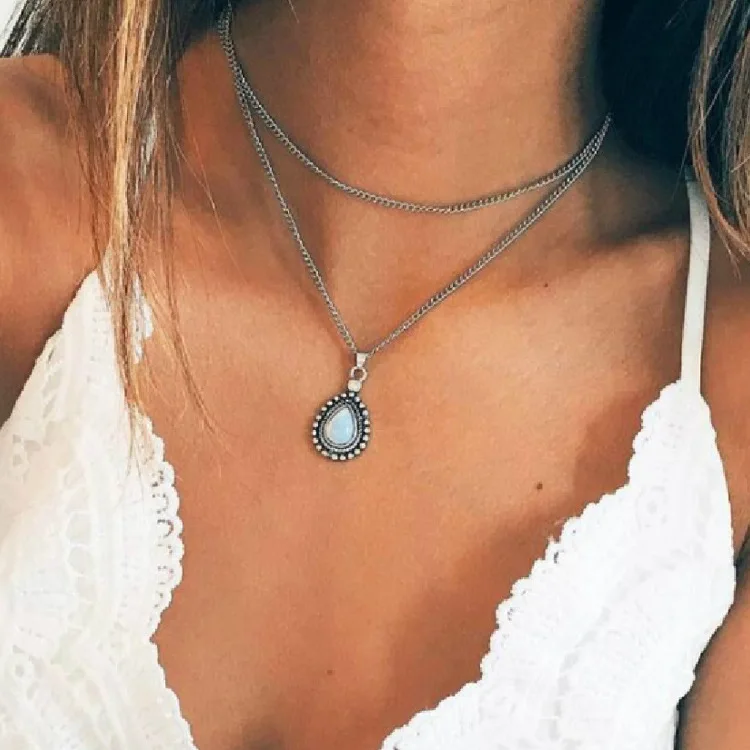 Retro Water Drop Crystal Pendant Necklaces Silver Collar Double Layered Choker Chain Necklace Women Jewelry
Retro Water Drop Crystal Pendant Necklaces Silver Collar Double Layered Choker Chain Necklace Women Jewelry