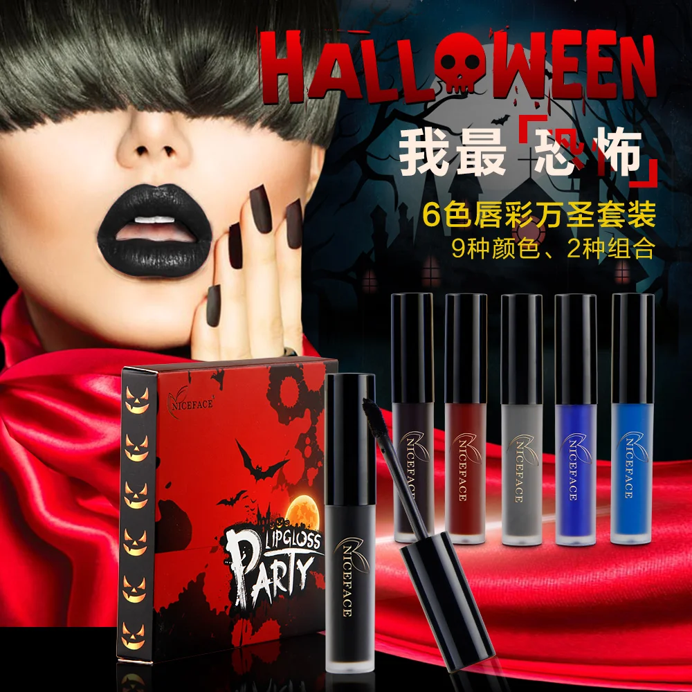 6 шт./компл. NICEFACE Dark серия блеск для губ Макияж Матовая жидкая губная помада