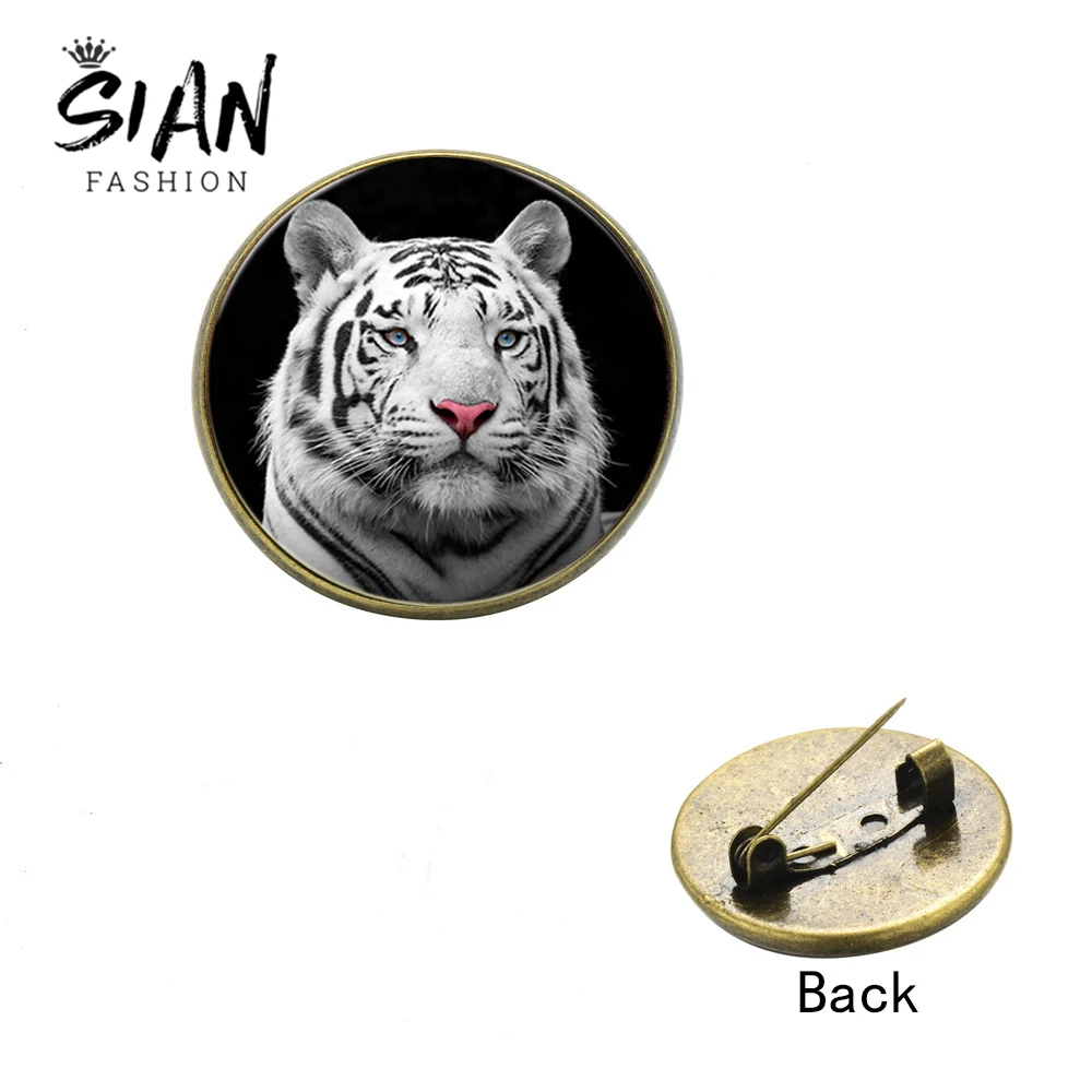 SIAN Fashion Blue Eyes White Tiger Brooch Bronze Silver Plated Glass Brooches for Women Lapel Pin Backpack Bags Badge Cool Gifts | Украшения