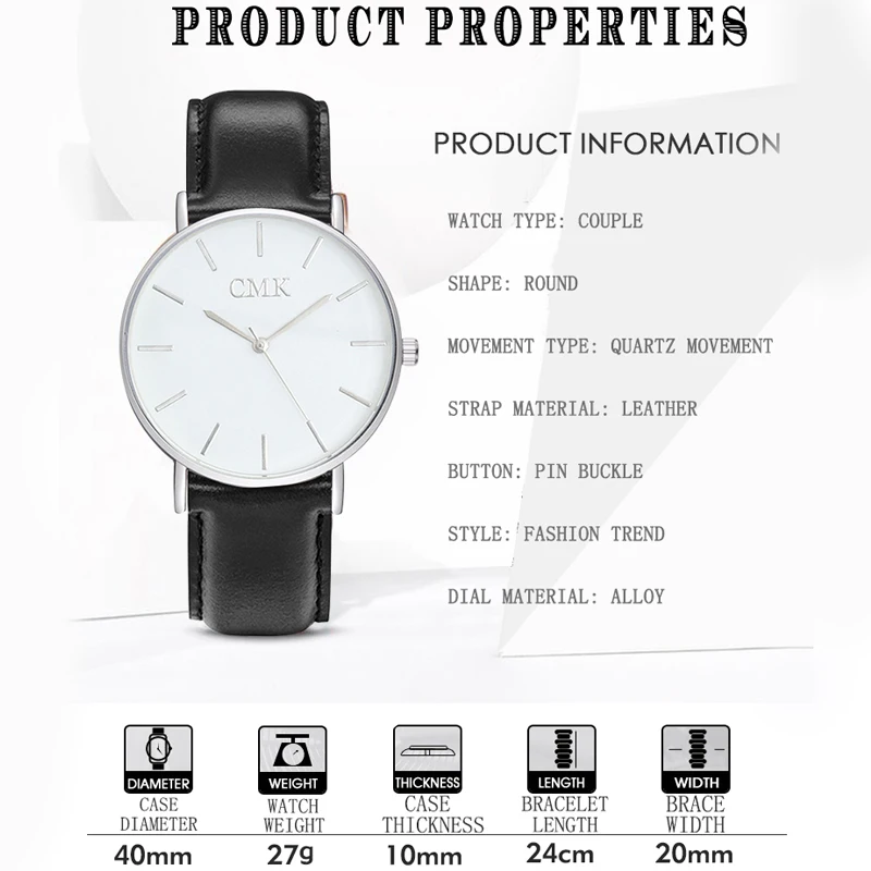 CMK минималистичные кварцевые часы люксовый бренд Круглый циферблат Кожаный