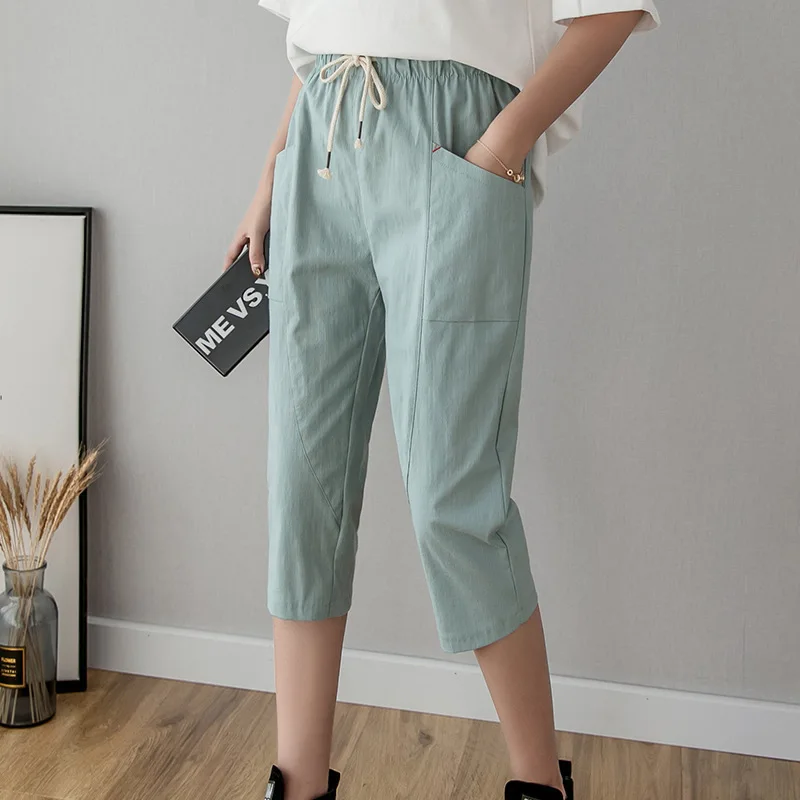 Women Summer Calf-Length Pants Fashion Elastic Waist Cotton Linen Casual Summer Trousers Harem Pants
Women Summer Calf-Length Pants Fashion Elastic Waist Cotton Linen Casual Summer Trousers Harem Pants