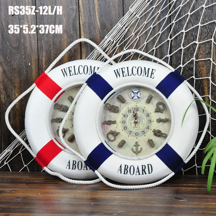 

35 cm life buoy sea wall clock, Mediterranean style wall clock, creative home hang adorn, New Year gift