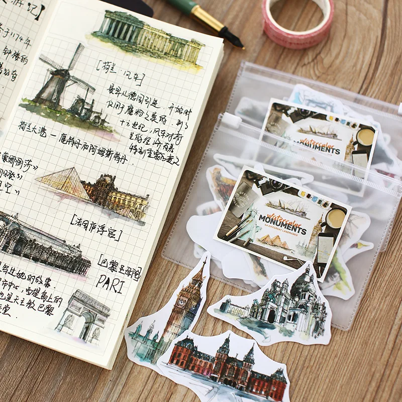 44 Different Landmark World City Scenery Sticker DIY Travel Diary Decoration Painting Building Sticky Paper Water Color Monument
44 Different Landmark World City Scenery Sticker DIY Travel Diary Decoration Painting Building Sticky Paper Water Color Monument
