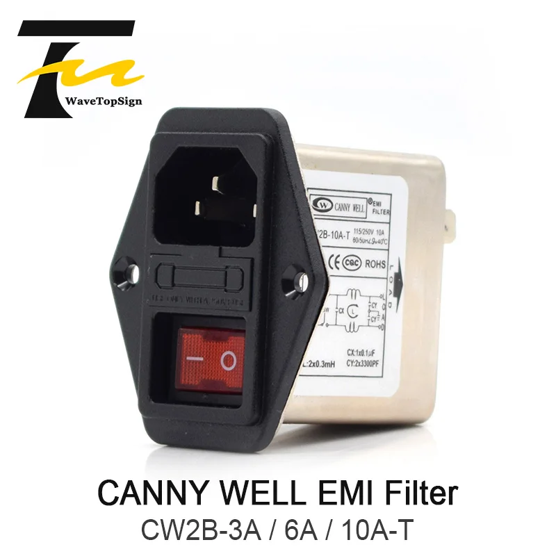 

WaveTopSign CANNY WELL Power EMI Filter CW2B-3A / 6A / 10A-T CANNY WELL EMI with Rocker Switch + Socket Connector