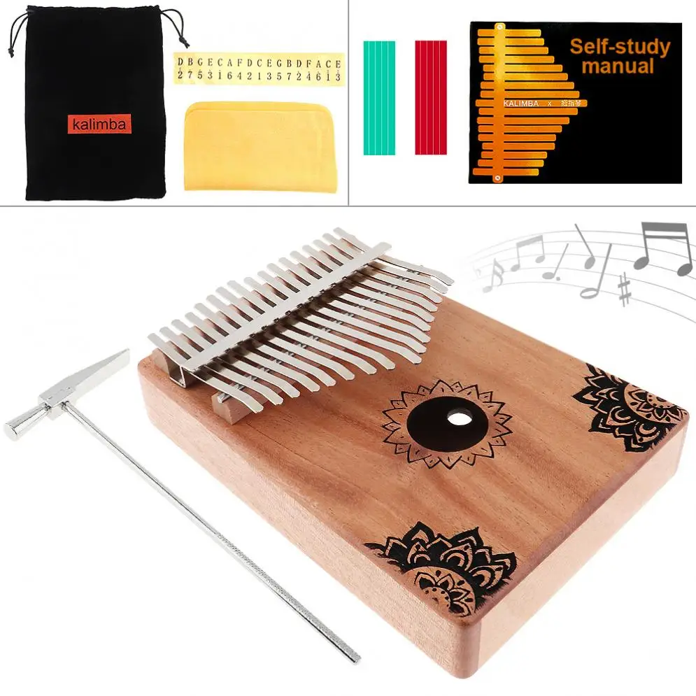 17 Key Kalimba Solid Mahogany Thumb Piano with Flowers Pattern Mbira Natural Kalimba Mini Keyboard Instrument
17 Key Kalimba Solid Mahogany Thumb Piano with Flowers Pattern Mbira Natural Kalimba Mini Keyboard Instrument