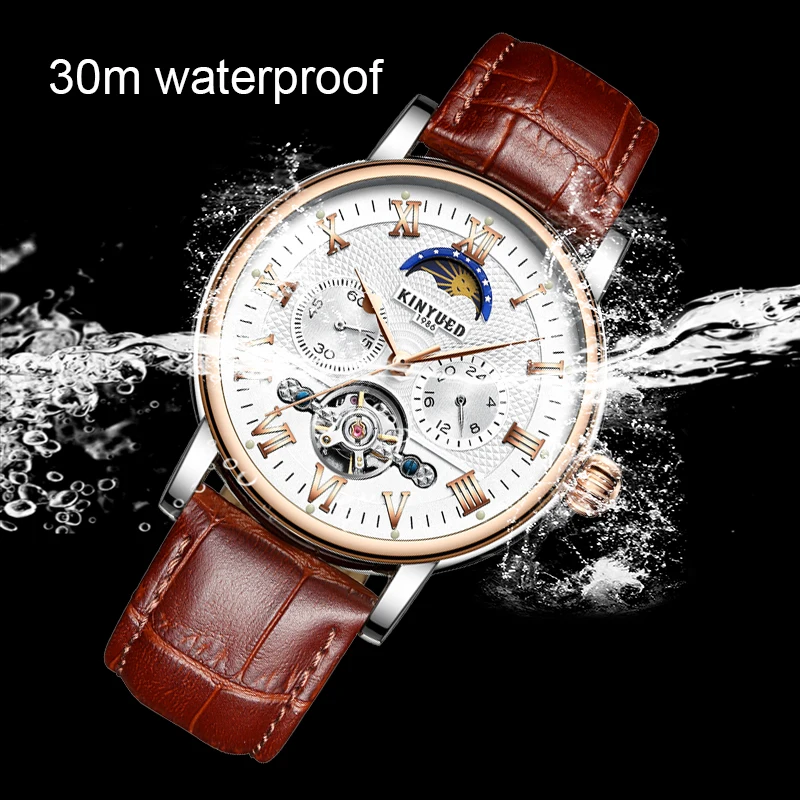 KINYUED Chronograph Flying Tourbillon Automatic Watch Men Moon Phase Mechanical Skeleton Watches montre homme erkek kol saati
KINYUED Chronograph Flying Tourbillon Automatic Watch Men Moon Phase Mechanical Skeleton Watches montre homme erkek kol saati