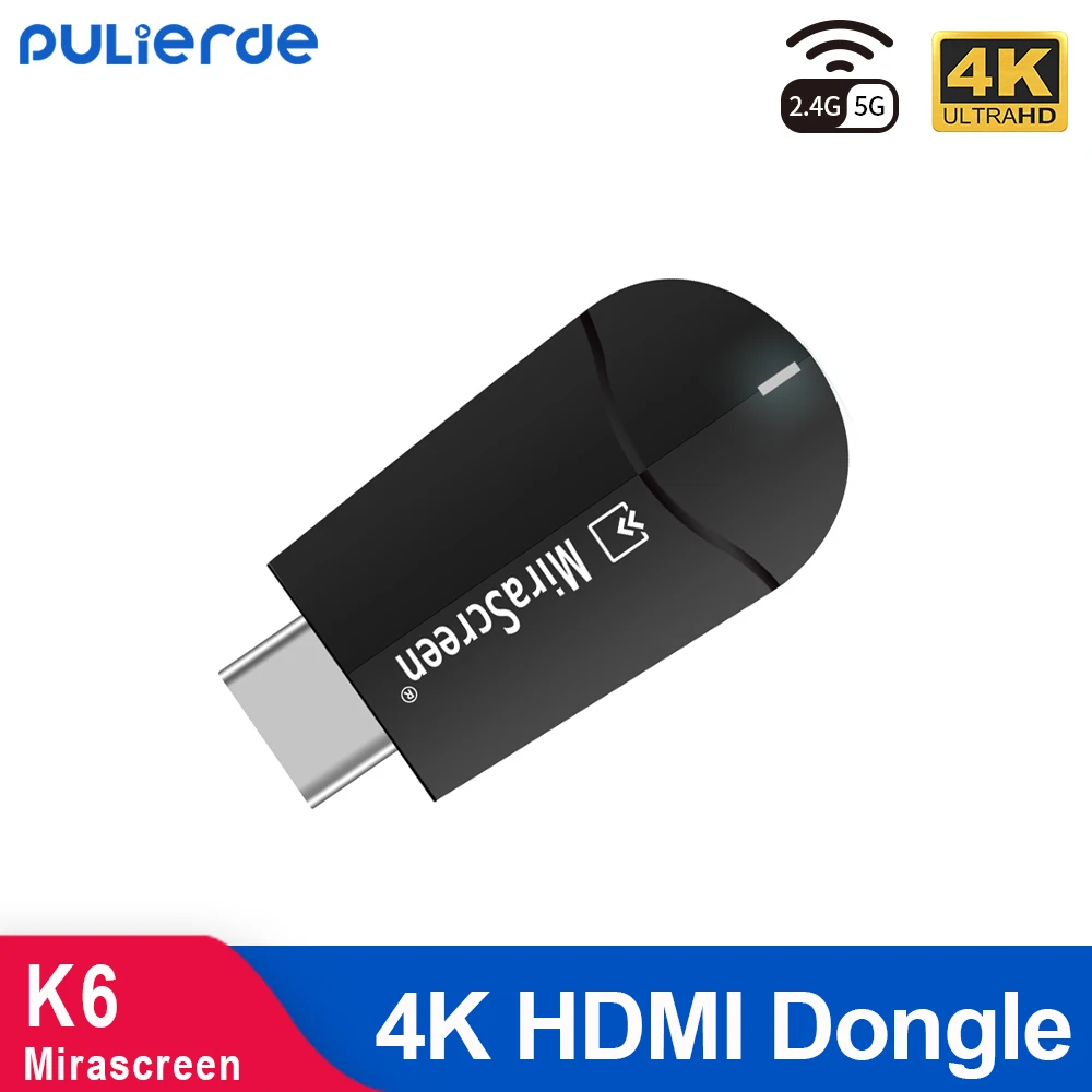 

PULIERDE K6 4K TV Stick 1080P HD Wireless HDMI Dongle 2.4GHz/5GHz Wifi Display Miracast Airplay Mirroring MiraScreen